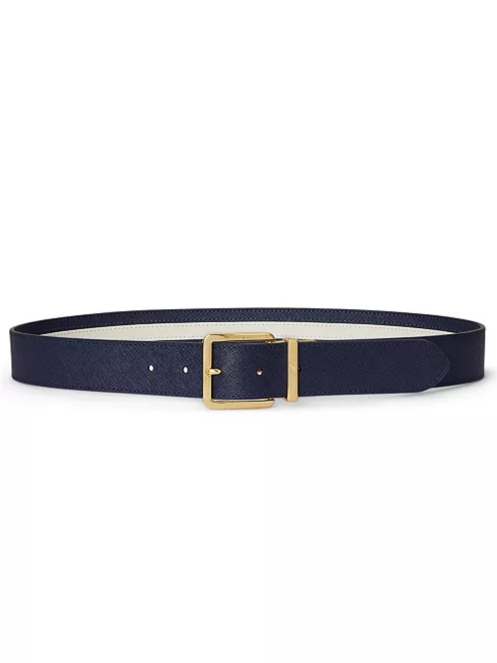 LAUREN RALPH LAUREN 1.25" Reversible Leather Belt in Navy Blue and Light Blue
